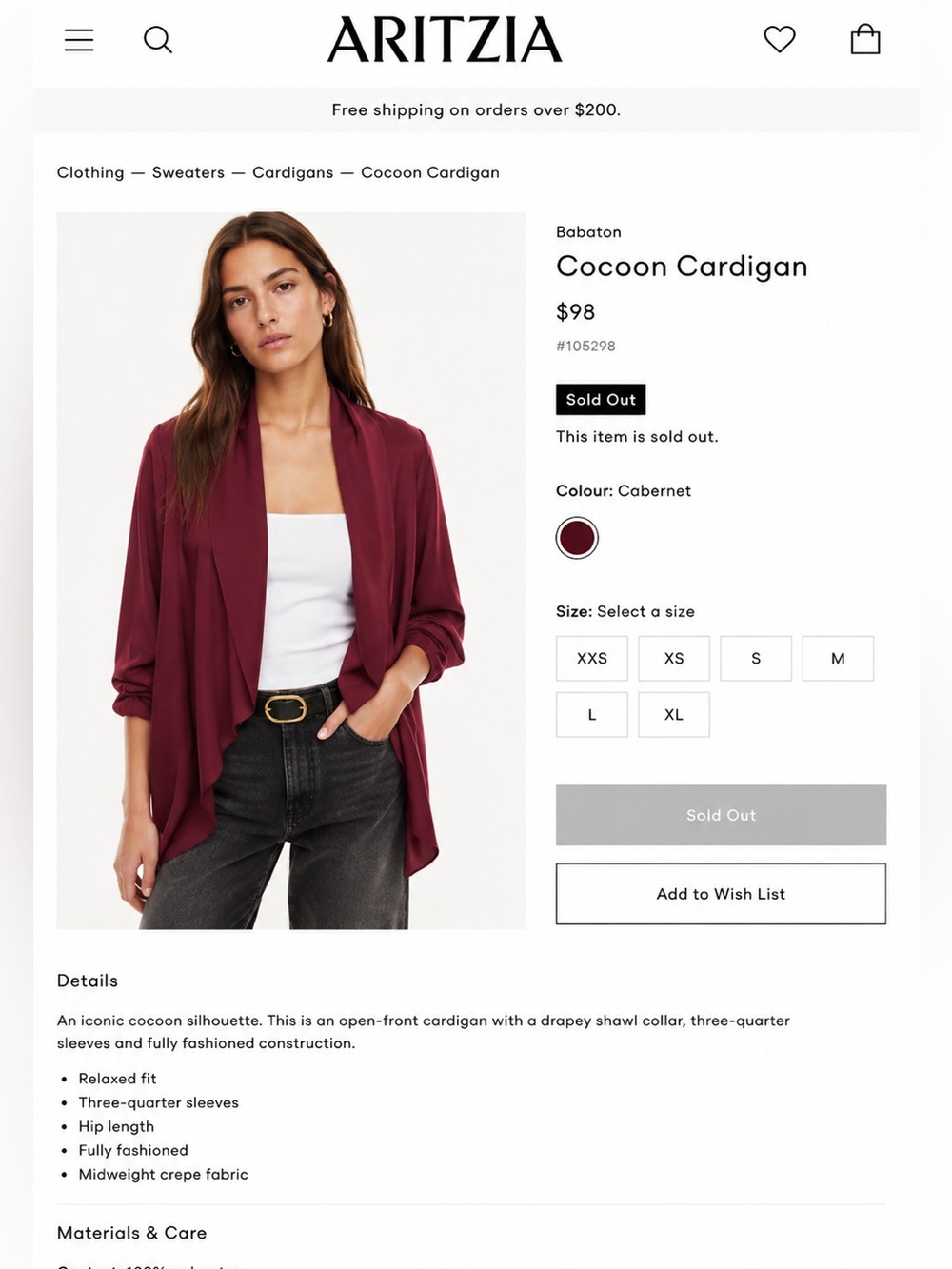 Aritzia Babaton Cocoon Cardigan in Cabernet